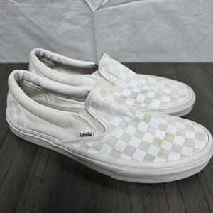 Vans Classic White Checkerboard Slip-On Sneakers Mens Size 10
